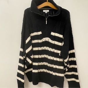 La Ligne Cable Knit Sweater cream & black Plus Size  4X